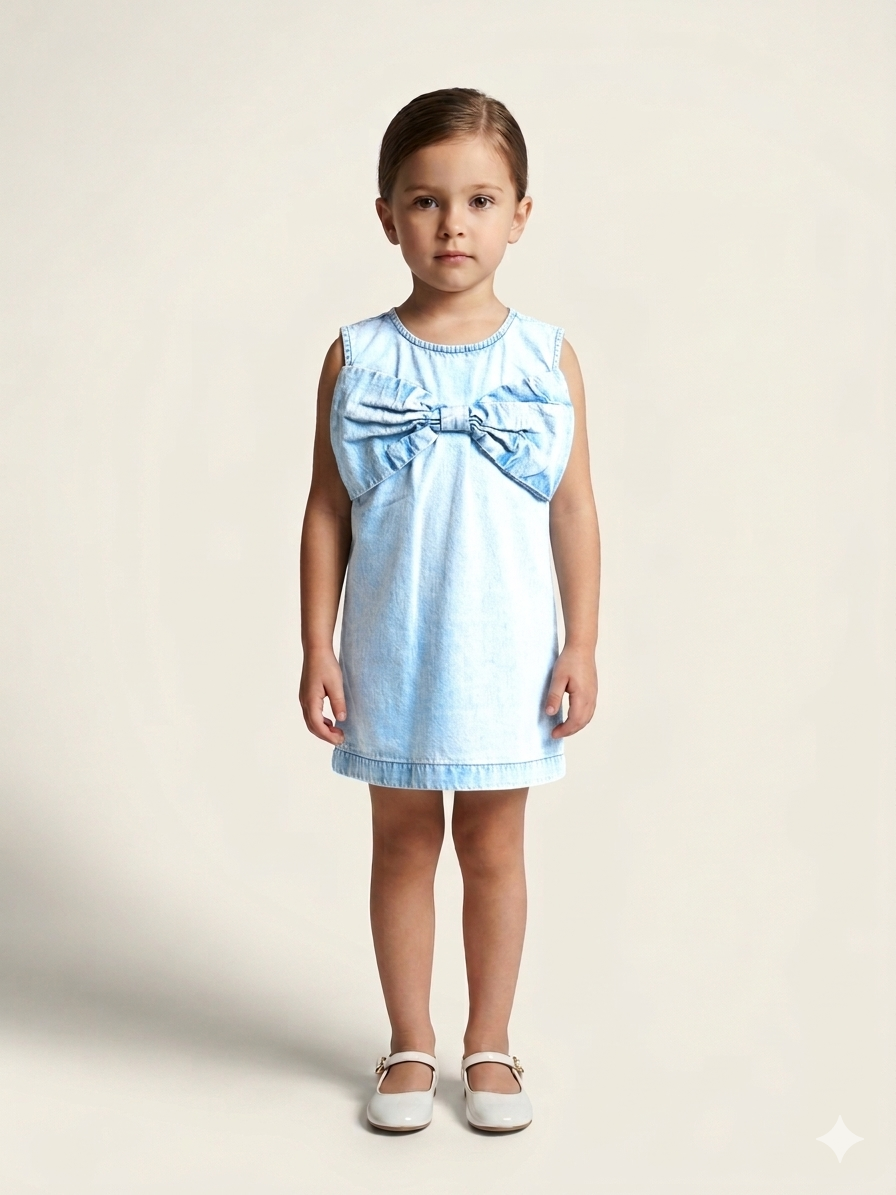 The "Azure Bow" Denim Shift Dress