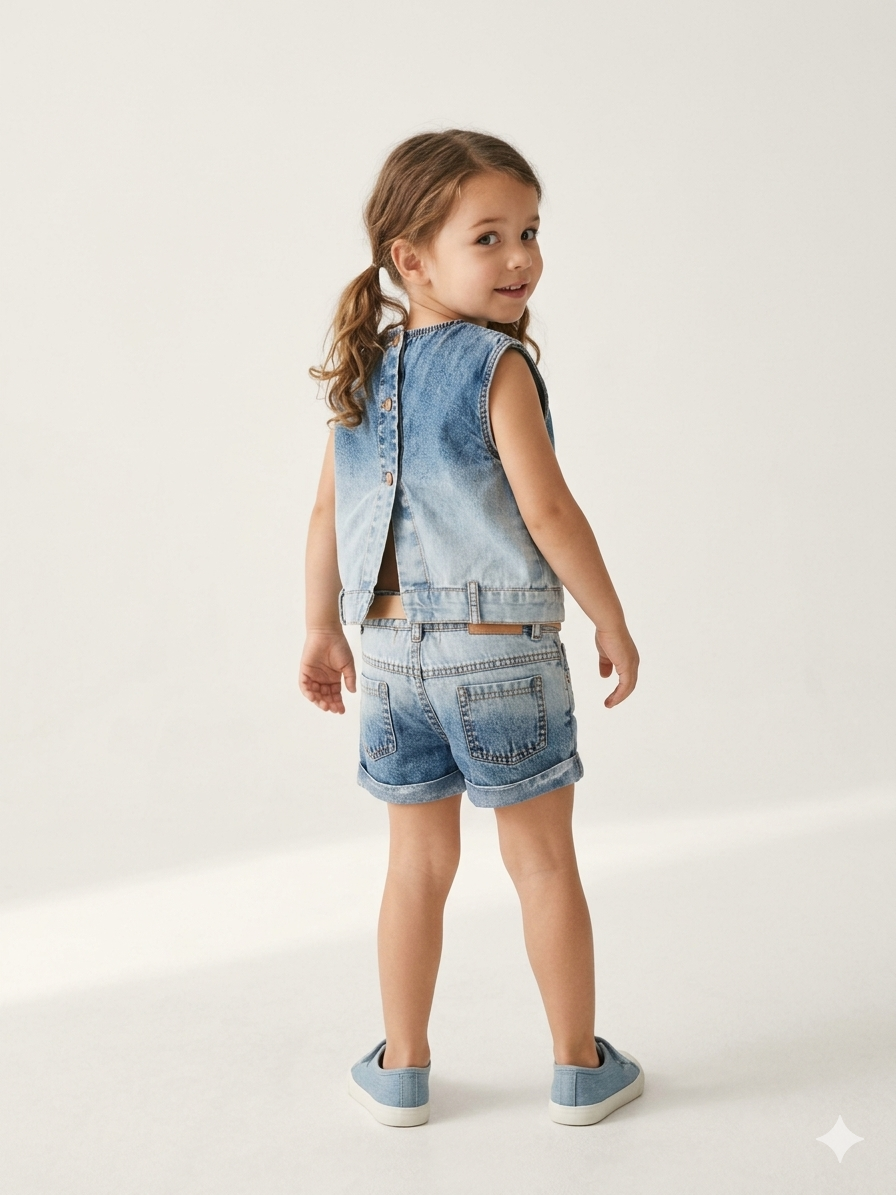 Ombré Denim Vest & Shorts Co-ord Set