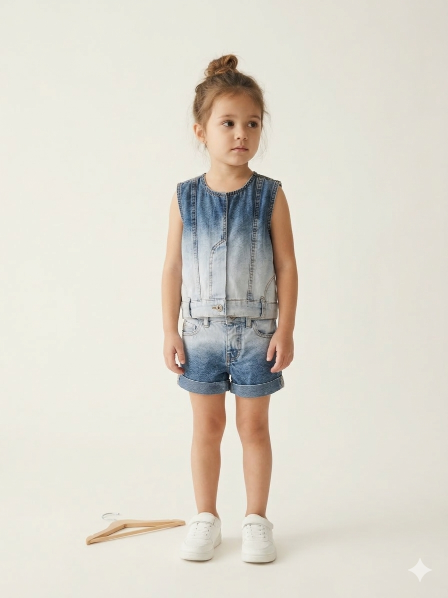 Ombré Denim Vest & Shorts Co-ord Set