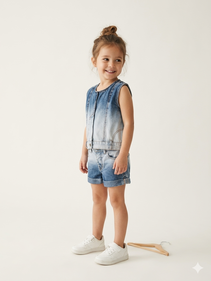 Ombré Denim Vest & Shorts Co-ord Set
