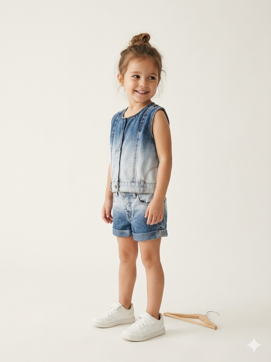 Ombré Denim Vest & Shorts Co-ord Set